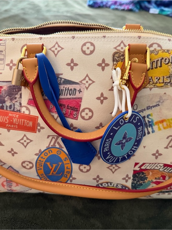 Louis Vuitton Handbags - Louis Vuitton Multicolor Canvas Satchel with Blue and Tan Accents